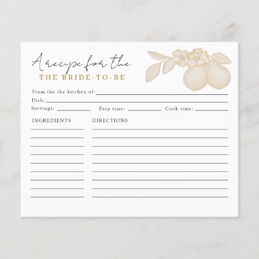 Gold Perfect Pear Brautparty Rezept Card (Vorderseite)
