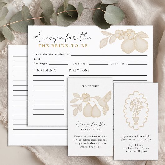 Gold Perfect Pear Brautparty Rezeptkarte einfügen Begleitkarte