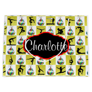 GOLD PERSONALISIERT GYMNAST CHRISTMAS GIFT BAG GROßE GESCHENKTÜTE