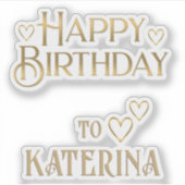 Gold Personalisiert Happy Birthday Stickers w Hear Aufkleber (Vorderseite)