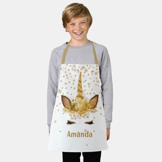 Gold Personalisierte Einhornfackel Schürze (Getragen)