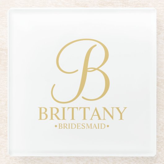 Gold Personalisierte Monogramm und Name Bridesmaid Glasuntersetzer (Vorderseite)