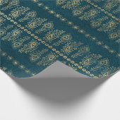 Gold-Pfau-Blume auf Aquamarinen Geschenkpapier (Ecke)