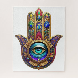 Gold Pfau Farben Hamsa Grün Saphir Drittes Auge Puzzle