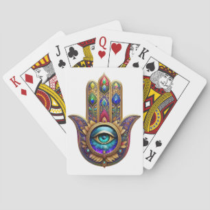 Gold Pfau Farben Hamsa Grün Saphir Drittes Auge Spielkarten