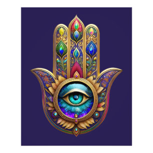 Gold Pfau Farben Hamsa Grüner Saphir Drittes Auge Fotodruck