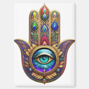 Gold Pfau Farben Hamsa Grüner Saphir Drittes Auge Magnet
