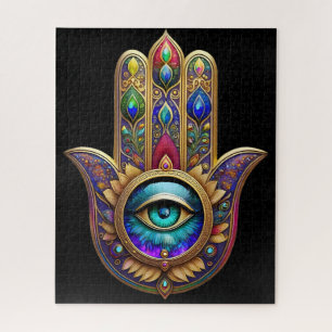 Gold Pfau Farben Hamsa Grüner Saphir Drittes Auge Puzzle