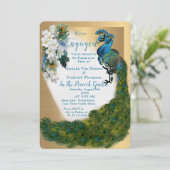 Gold, Pfauen, Federn auf grüner Seide Einladung (Stehend Vorderseite)