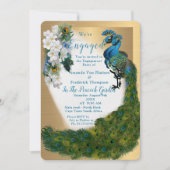 Gold, Pfauen, Federn auf grüner Seide Einladung (Vorderseite)