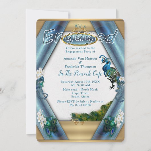 Gold, Pfauen, Federn und Smaragdgrüne Seide Einladung (Vorderseite)