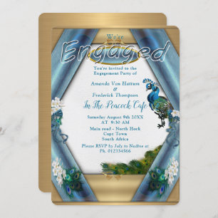 Gold, Pfauen, Federn und Smaragdgrüne Seide Einladung