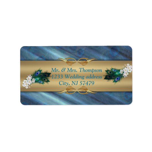 Gold, PfauenFedern auf Smaragdgrüner Seide Adressaufkleber (Vorne)