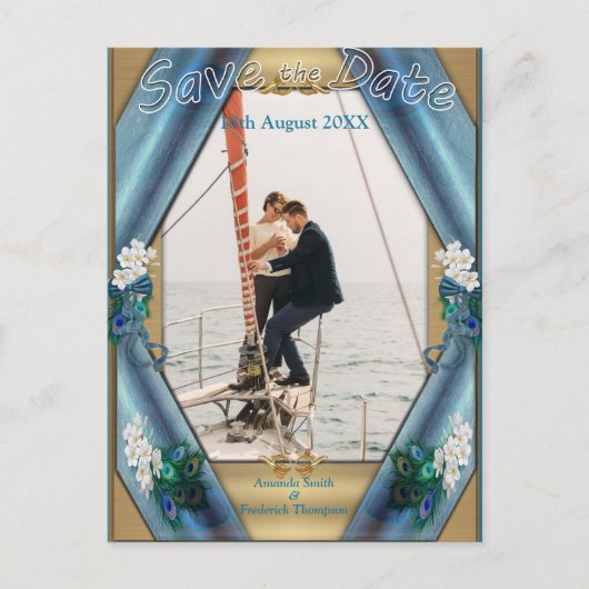 Gold, PfauenFedern auf Smaragdgrüner Seide Ankündigungspostkarte (Vorderseite)