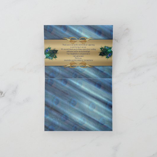 Gold, PfauenFedern auf Smaragdgrüner Seide Dankeskarte (Innenseite)