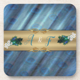 Gold, PfauenFedern auf Smaragdgrüner Seide Getränkeuntersetzer