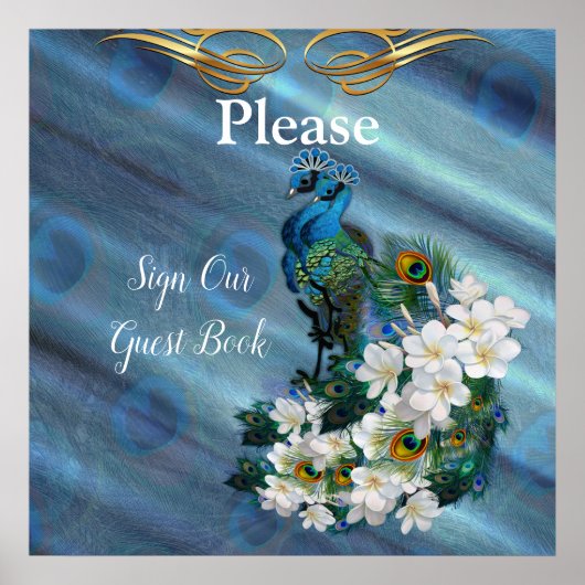 Gold, PfauenFedern auf Smaragdgrüner Seide Poster (Vorne)