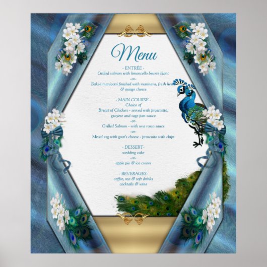 Gold, PfauenFedern auf Smaragdgrüner Seide Poster (Vorne)