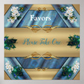 Gold, PfauenFedern auf Smaragdgrüner Seide Poster (Vorne)