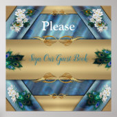 Gold, PfauenFedern auf Smaragdgrüner Seide Poster (Vorne)