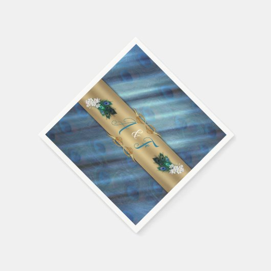 Gold, PfauenFedern auf Smaragdgrüner Seide Serviette (Ecke)