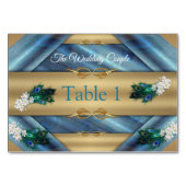 Gold, PfauenFedern auf Smaragdgrüner Seide Tischnummer (Vorderseite)