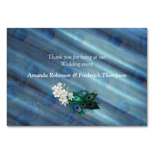 Gold, PfauenFedern auf Smaragdgrüner Seide Tischnummer (Rückseite)