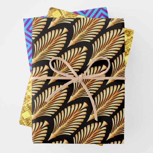 Gold Pfeile und Sky Blue Meander Sampler Geschenkpapier Set (Beispiel)