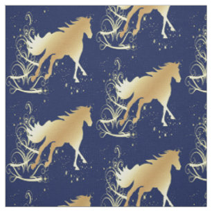 Gold Pferd auf Blue Holiday Fabric Stoff
