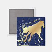 Gold Pferd mit Gold Akzente auf Blue Seasons Greet Magnet (Vorderseite/Rückseite)