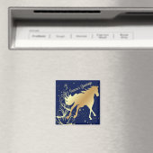 Gold Pferd mit Gold Akzente auf Blue Seasons Greet Magnet (In Situ (Geschirrspüler))