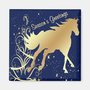 Gold Pferd mit Gold Akzente auf Blue Seasons Greet Magnet