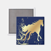 Gold Pferd mit Gold Akzenten auf Blue Magnet (Vorderseite/Rückseite)