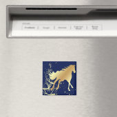 Gold Pferd mit Gold Akzenten auf Blue Magnet (In Situ (Geschirrspüler))