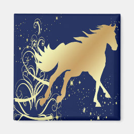 Gold Pferd mit Gold Akzenten auf Blue Magnet