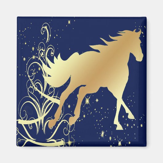 Gold Pferd mit Gold Akzenten auf Blue Magnet (Vorne)
