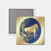 Gold Pferde mit Gold Akzente auf Blau und Gold Magnet (Vorderseite/Rückseite)