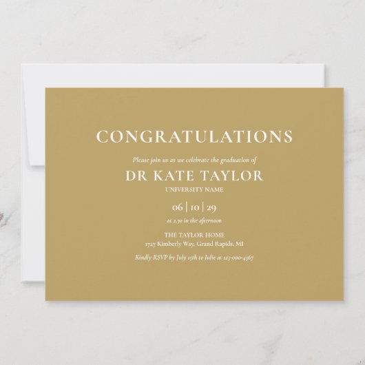 Gold PhD Grad 3 Foto Graduation Party Einladung (Rückseite)