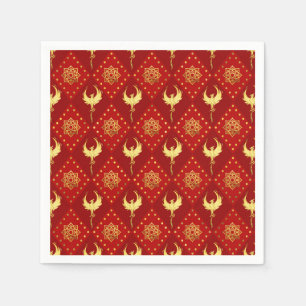 Gold Phoenix und Lotossymbolmuster auf Rot Serviette