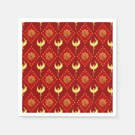 Gold Phoenix und Lotus-Symbol-Muster auf rot Serviette (Vorderseite)