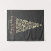 Gold Pine Cone Bough Happy Holidays Weihnachtsbaum Wandteppich (Vorderseite (Horizontal))