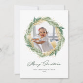 Gold Pine Needles Wreath Frohe Weihnachts-Foto (Vorderseite)