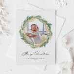 Gold Pine Needles Wreath Frohe Weihnachts-Foto Feiertagspostkarte<br><div class="desc">Frohe Weihnachten! Individuell gestaltbare Weihnachts-Foto-Postkarte für Ihre Lieben. Es zeigt Aquarellbilder von grünen Kiefernnadeln und Imitaten goldenen Piniennadeln mit passender festlicher Urlaubsmuster. Personalisieren Sie diese,  indem Sie ein Foto,  Namen,  Jahr und Nachricht hinzufügen. Dieses Imitat Goldfolie Weihnachts-Postkarte ist Teil einer Sammlung. Matching-Elemente sind verfügbar.</div>