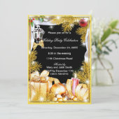 Gold Pine Ornaments Weihnachten Party Einladung (Stehend Vorderseite)