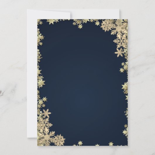 Gold Pine Tree Snowflakes Blue Christmas Company Einladung (Rückseite)