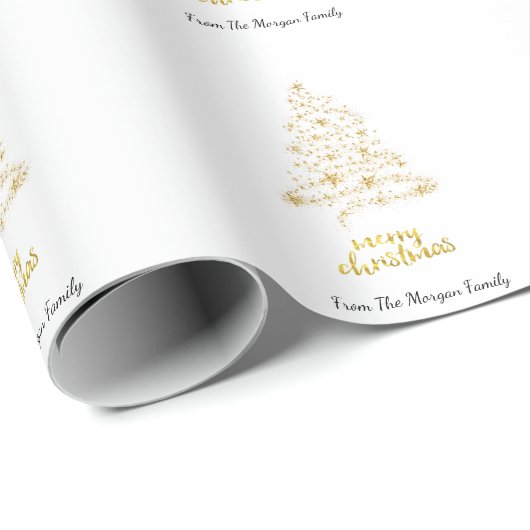 Gold Pine Tree Stars Frohe Weihnachten Geschenkpapier (Rolleneckpunkt)