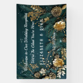 Gold Pinecones Kiefernzweige Hunter Green Willkomm Banner (Vertikal)