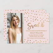 Gold Pink 16 . Geburtstag Einladung zum Geburtstag (Vorne/Hinten)