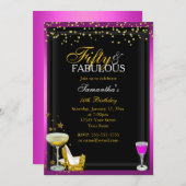 Gold & Pink 50 & fabelhafte Einladung zum Geburtst (Vorne/Hinten)