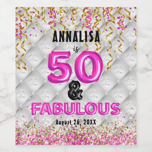 Gold Pink 50 Fabulous 50. Weinetikett (Einzelnes Label)